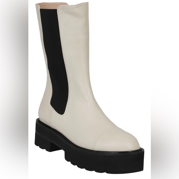 Stuart Weitzman Presley Ultralift Round Toe Platform Lug Oat White Boot 4.5 35 5 - Picture 1 of 8